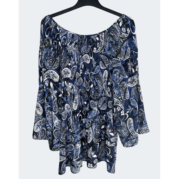 Avenue Plus Blue Paisley Keyhole Neck Blouse 3/4 Sleeve Plus Size 30/32 - Picture 13 of 13